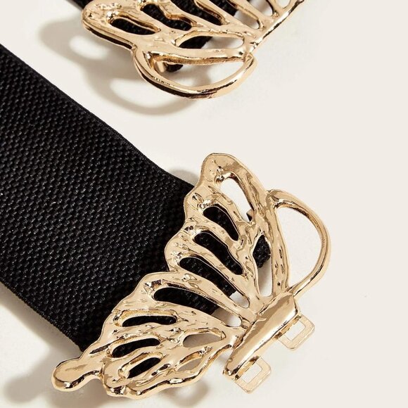 Black Preppy Womens Butterfly Decor Elastic Belt - Picture 4 of 5